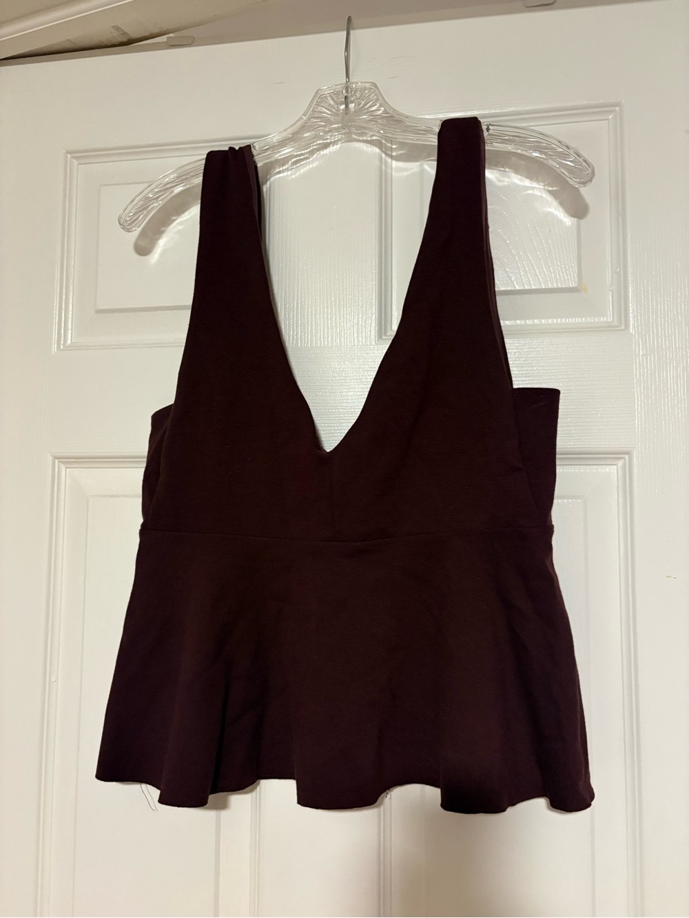 silence + noise Deep V Peplum Tank Top - Burgundy